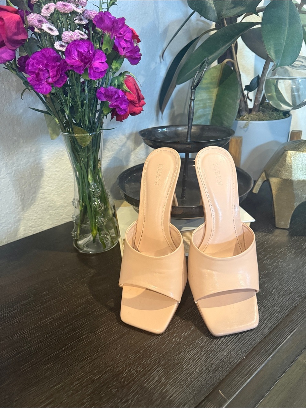 Forever 21 Blush Nude Square-Toe Slide Heels - Picture 2 of 7